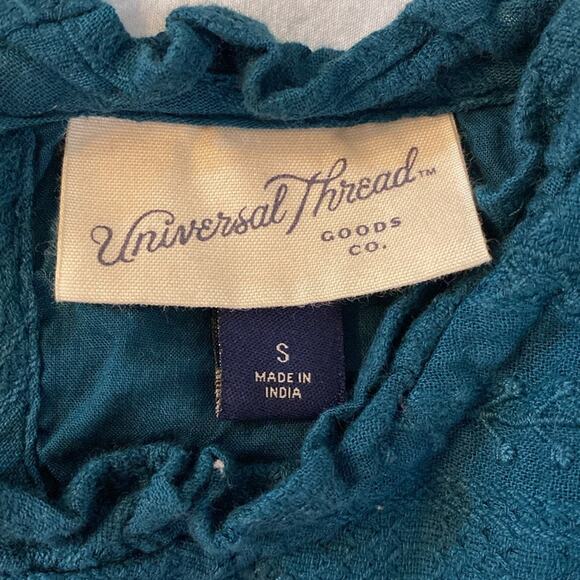 Universal Thread Teal Embroidered Peasant Schoolgirl Puff Sleeve Dress Small - Picture 3 of 7